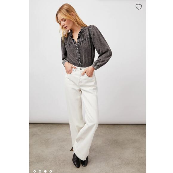 Rails Camille Acid Wash Jean puff sleeve blouse XS - Picture 2 of 13